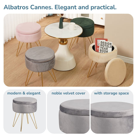 Sitzhocker mit Stauraum CANNES Sherpa oder Samtbezug