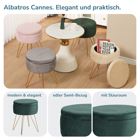 Sitzhocker mit Stauraum CANNES Sherpa oder Samtbezug
