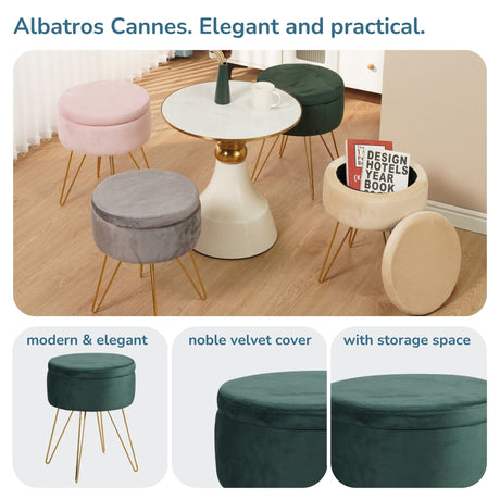 Sitzhocker mit Stauraum CANNES Sherpa oder Samtbezug