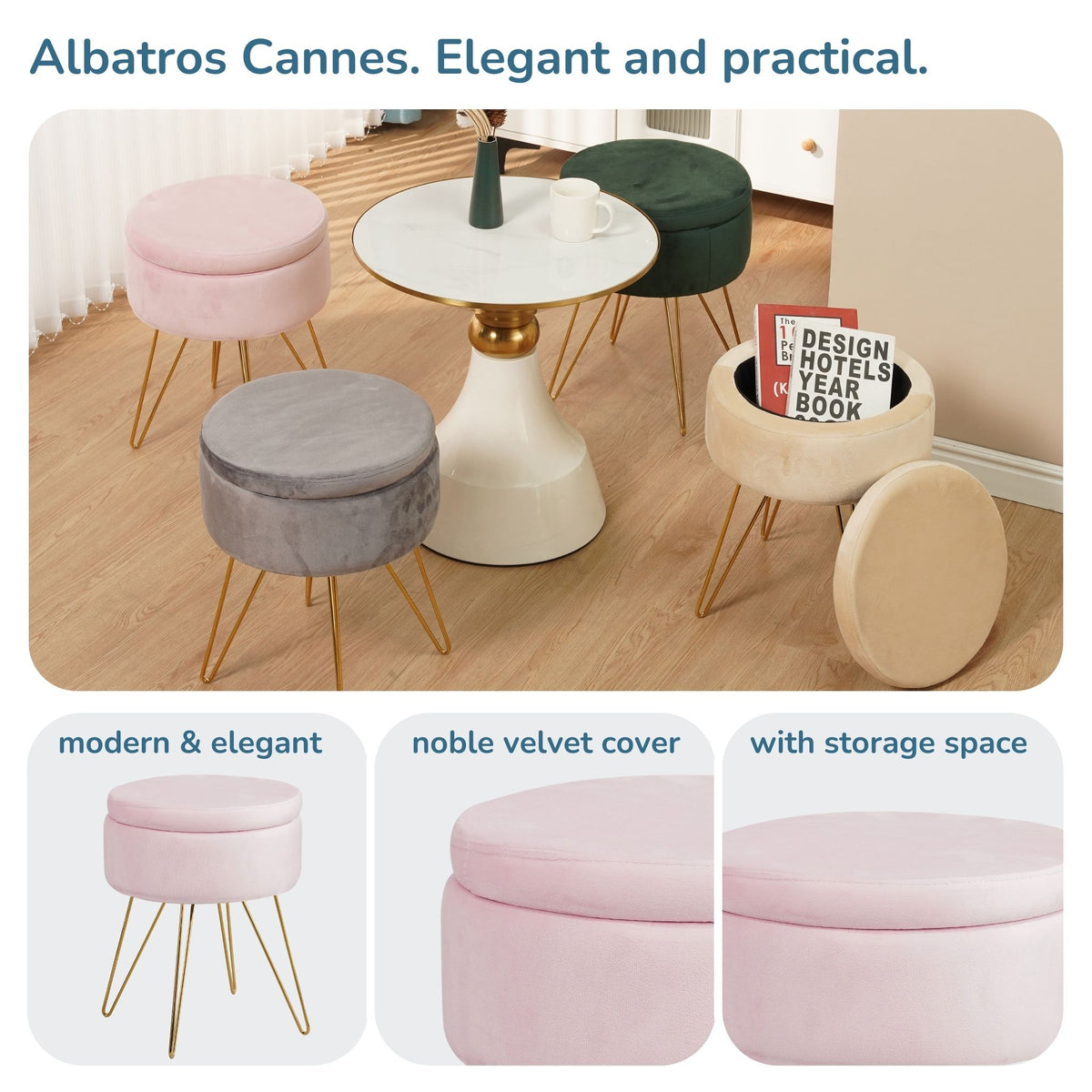 Sitzhocker mit Stauraum CANNES Sherpa oder Samtbezug