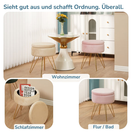 Sitzhocker mit Stauraum CANNES Sherpa oder Samtbezug