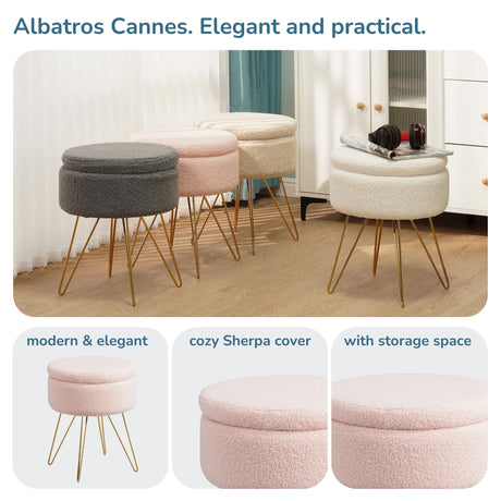 Sitzhocker mit Stauraum CANNES Sherpa oder Samtbezug