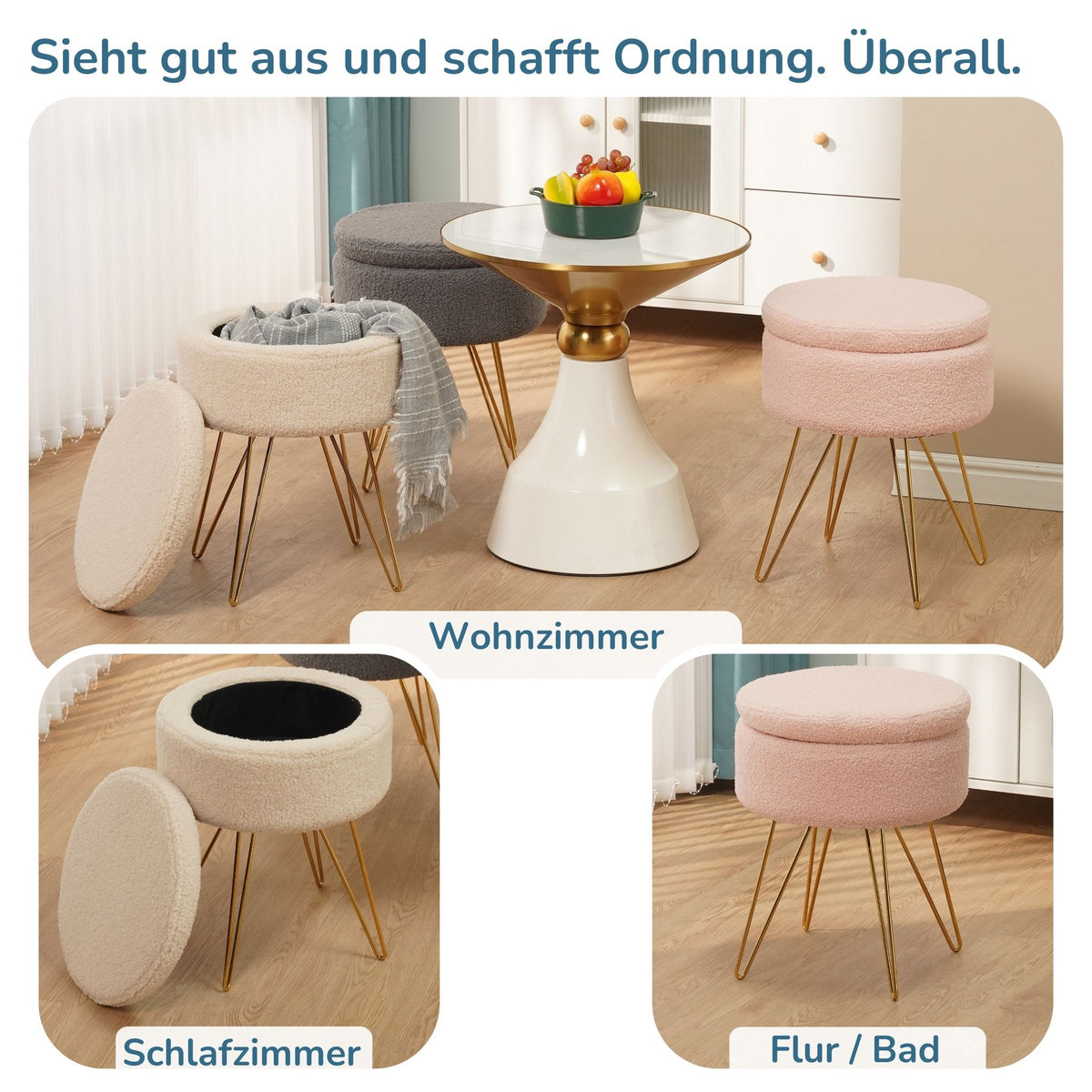Sitzhocker mit Stauraum CANNES Sherpa oder Samtbezug