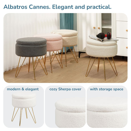 Sitzhocker mit Stauraum CANNES Sherpa oder Samtbezug