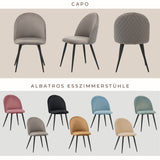 ALBATROS Designer Esszimmerstuhl CAPO | 4er Set | Schwarz, Braun, Grau, Beige, Türkis, Blau, Pink | Samt Bezug
