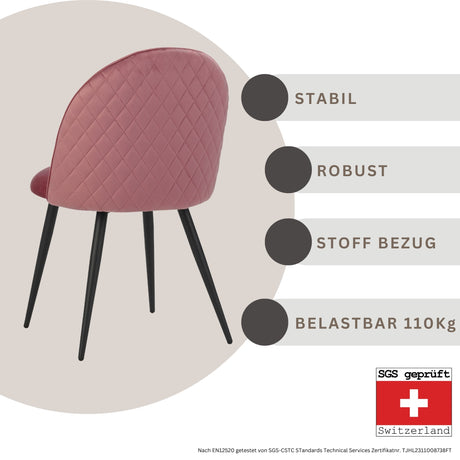 ALBATROS Designer Esszimmerstuhl CAPO | 4er Set | Schwarz, Braun, Grau, Beige, Türkis, Blau, Pink | Samt Bezug
