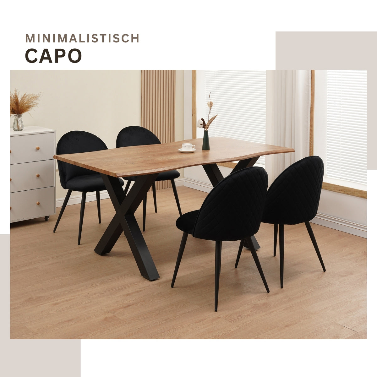 ALBATROS Designer Esszimmerstuhl CAPO | 4er Set | Schwarz, Braun, Grau, Beige, Türkis, Blau, Pink | Samt Bezug