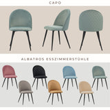 ALBATROS Designer Esszimmerstuhl CAPO | 4er Set | Schwarz, Braun, Grau, Beige, Türkis, Blau, Pink | Samt Bezug