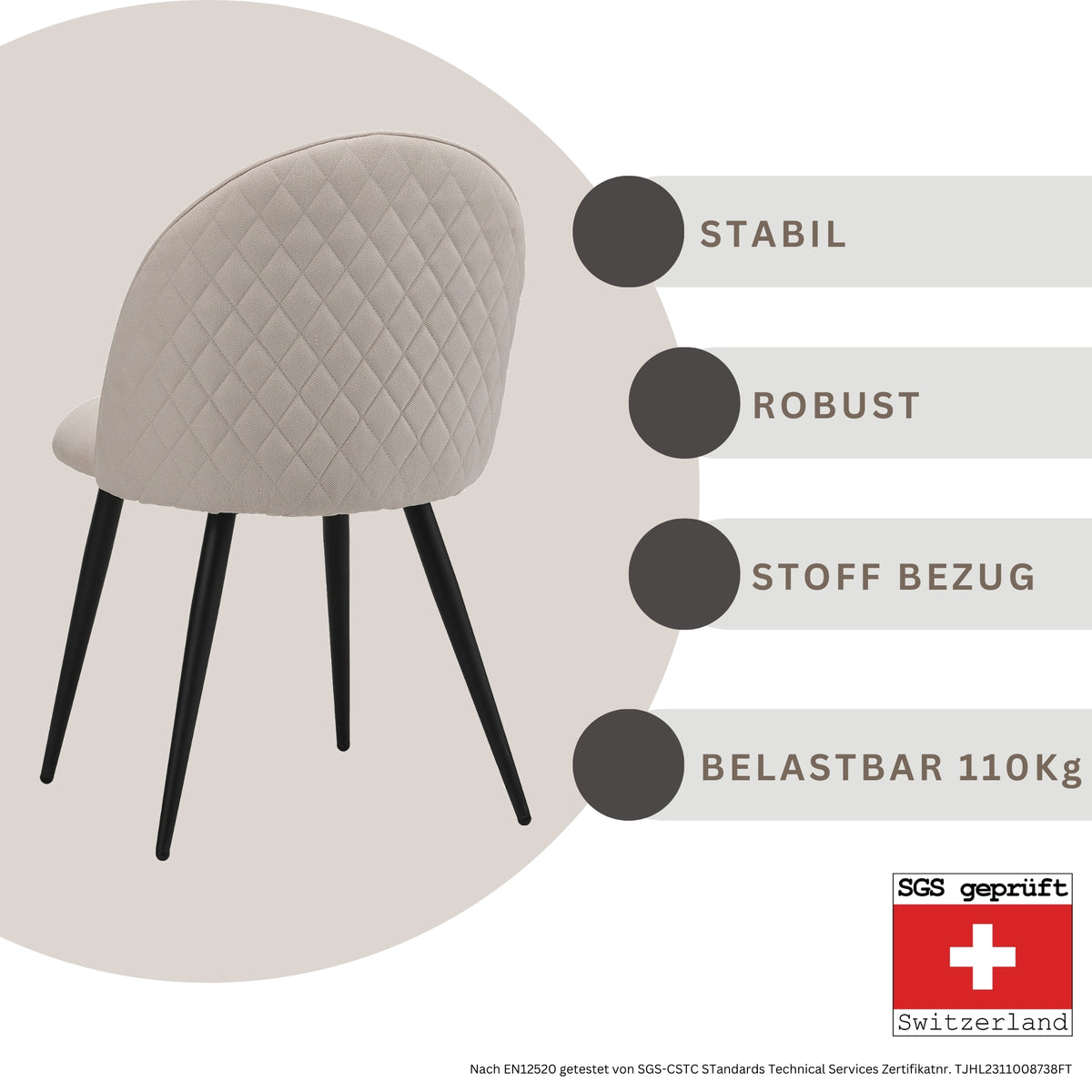 ALBATROS Designer Esszimmerstuhl CAPO | 4er Set | Schwarz, Grau, Beige | Stoff Bezug
