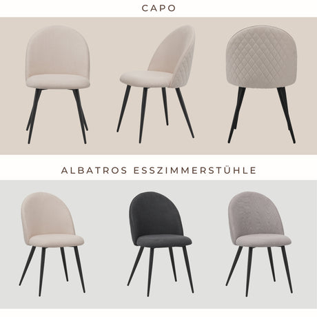 ALBATROS Designer Esszimmerstuhl CAPO | 4er Set | Schwarz, Grau, Beige | Stoff Bezug