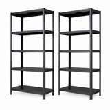 SR2B Premium Schwerlastregal Schwarz – 875 kg belastbar, wasserfest, matte laminierte Böden, 5 verstellbare Ebenen, teilbares Steckregal 180x90x40 cm, Stahlregal inkl. 2 Haken