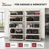 SR2S Schwerlastregal 875 kg – Metallregal 180x90x40 cm, 5 verstellbare Ablagen, Steckregal teilbar, Lagerregal für Garage, Keller, Werkstatt, Vorratsraum, inkl. 2 Haken