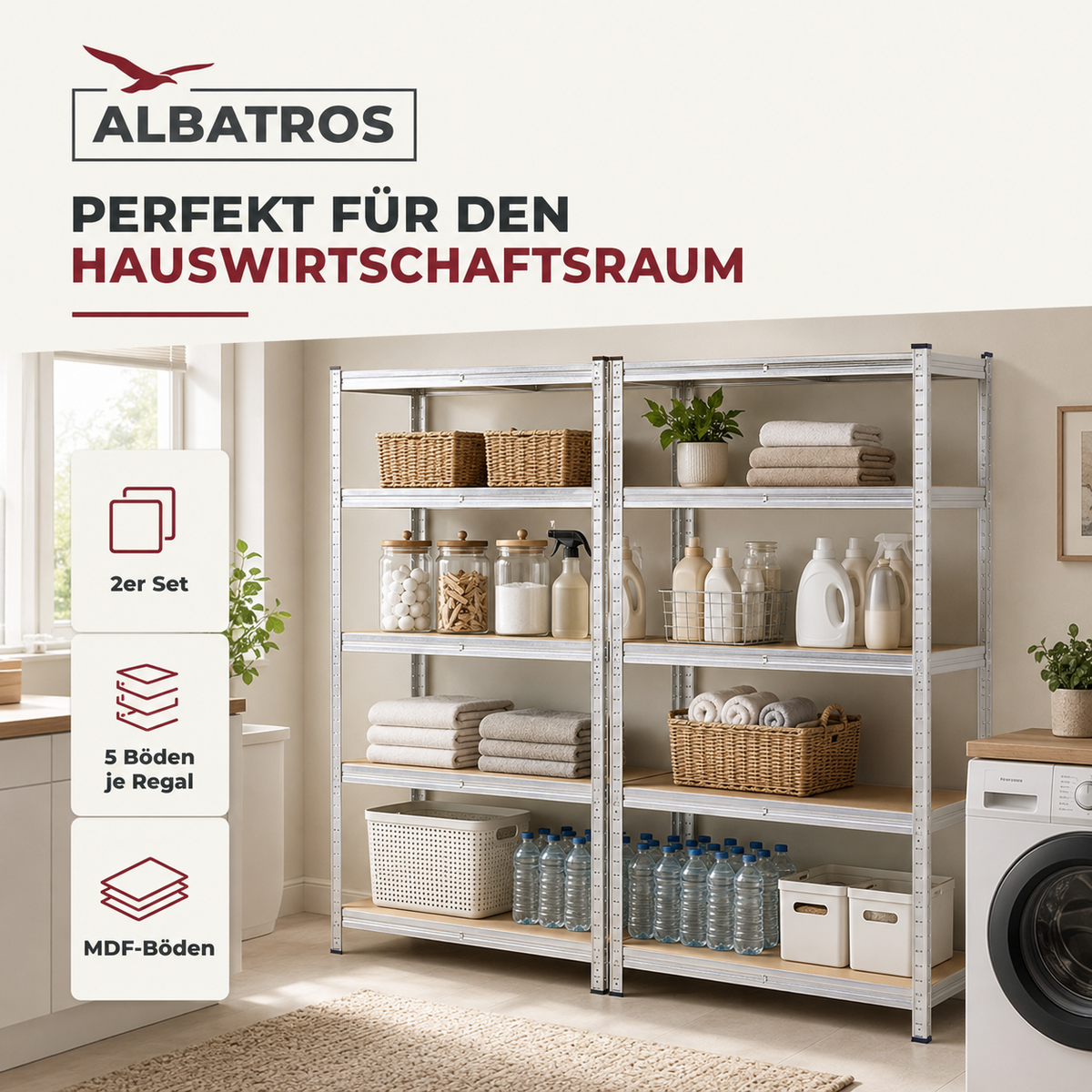 SR2S Schwerlastregal 875 kg – Metallregal 180x90x40 cm, 5 verstellbare Ablagen, Steckregal teilbar, Lagerregal für Garage, Keller, Werkstatt, Vorratsraum, inkl. 2 Haken