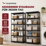 SR2B Premium Schwerlastregal Schwarz – 875 kg belastbar, wasserfest, matte laminierte Böden, 5 verstellbare Ebenen, teilbares Steckregal 180x90x40 cm, Stahlregal inkl. 2 Haken