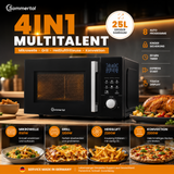 4in1 Mikrowelle MW2200 25L - Touch, Grill, Heißluft, 8 Programme, 60 Min Timer, Kindersicherung, Express-Start, Rost, Crisp-Pfanne