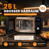 4in1 Mikrowelle MW2200 25L - Touch, Grill, Heißluft, 8 Programme, 60 Min Timer, Kindersicherung, Express-Start, Rost, Crisp-Pfanne