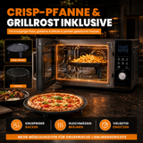 4in1 Mikrowelle MW2200 25L - Touch, Grill, Heißluft, 8 Programme, 60 Min Timer, Kindersicherung, Express-Start, Rost, Crisp-Pfanne