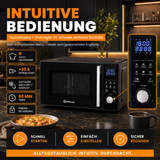 4in1 Mikrowelle MW2200 25L - Touch, Grill, Heißluft, 8 Programme, 60 Min Timer, Kindersicherung, Express-Start, Rost, Crisp-Pfanne