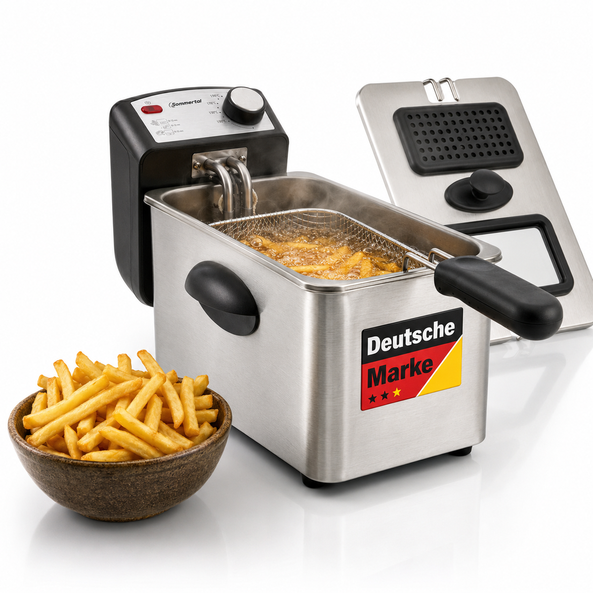 Fritteuse 3L 2000W Edelstahl mit Sichtfenster, Einzelfritteuse