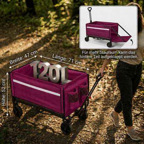 Albatros Bollerwagen Rosa klappbar 120L mit Flaschenöffner & Getränkehalter