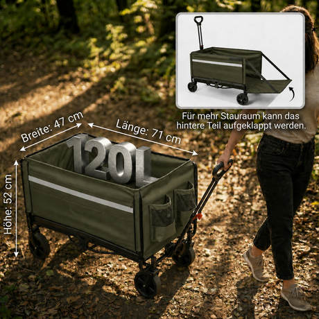 Albatros Bollerwagen Grün klappbar 120L mit Flaschenöffner & Getränkehalter