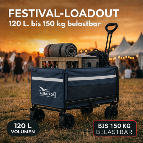 Albatros Bollerwagen klappbar 120L mit Flaschenöffner & Getränkehalter