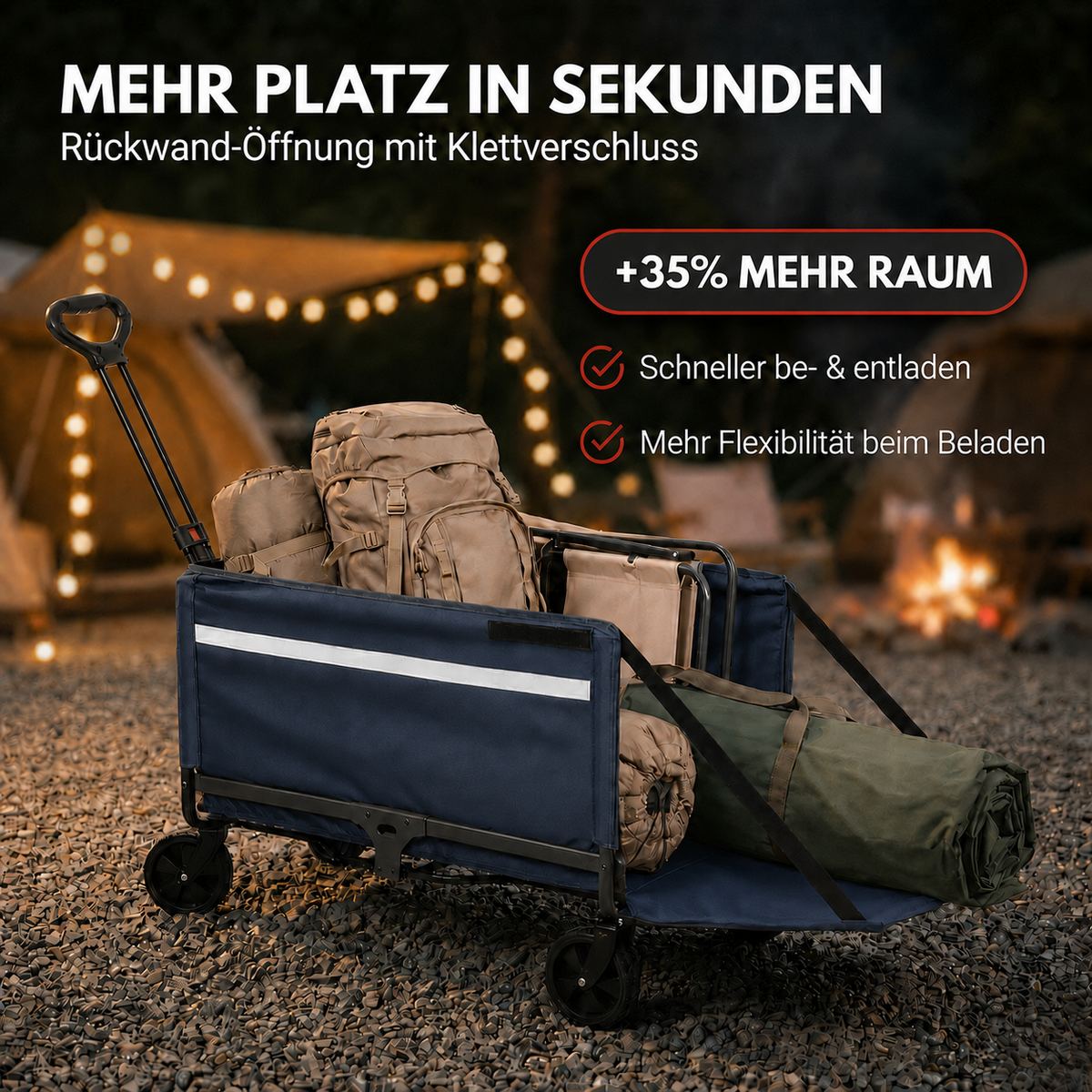 Albatros Bollerwagen klappbar 120L mit Flaschenöffner & Getränkehalter