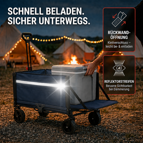 Albatros Bollerwagen klappbar 120L mit Flaschenöffner & Getränkehalter