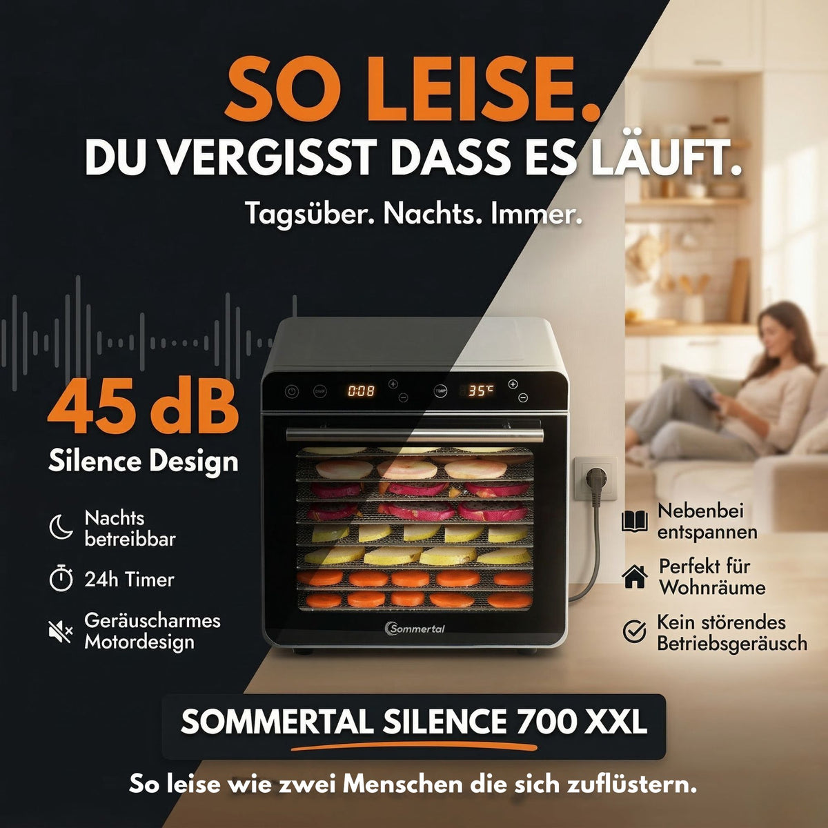 Sommertal Dörrautomat Silence 700 XXL inkl. 8 Edelstahl Dörrgitter