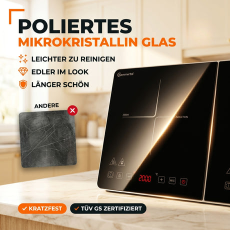 Sommertal Induktionskochfeld  Tragbar Super-Slim Design bis 240 °C mit 4h Timer