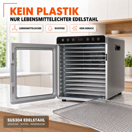 Sommertal Dörrautomat Silence 800 | 12 Edelstahl-Einschübe, 800 Watt, 30–85°C, 24h Timer