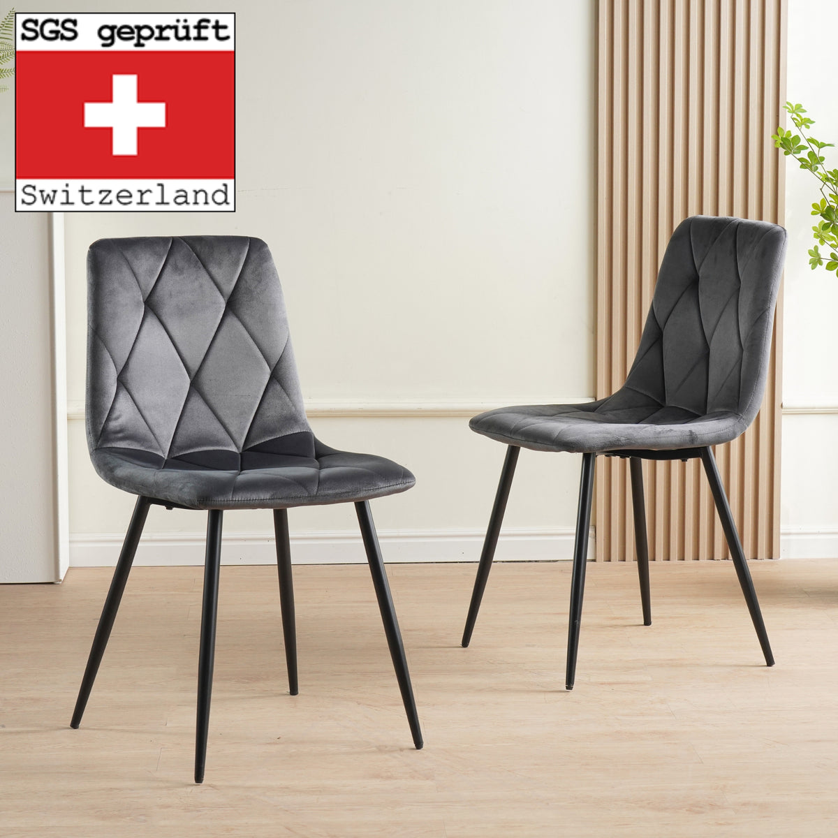 ALBATROS Designer Esszimmerstuhl DORA | 4er Set | Anthrazit, Grau, Beige | Samt Bezug