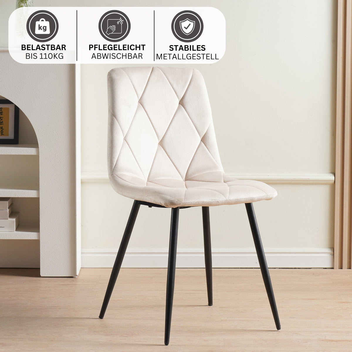 ALBATROS Designer Esszimmerstuhl DORA | 4er Set | Anthrazit, Grau, Beige | Samt Bezug