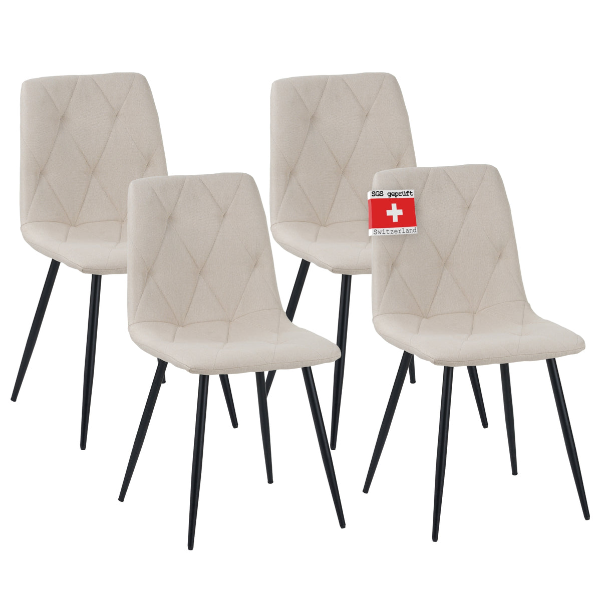 ALBATROS Designer Esszimmerstuhl DORA | 4er Set | Schwarz, Grau, Beige | Stoff Bezug