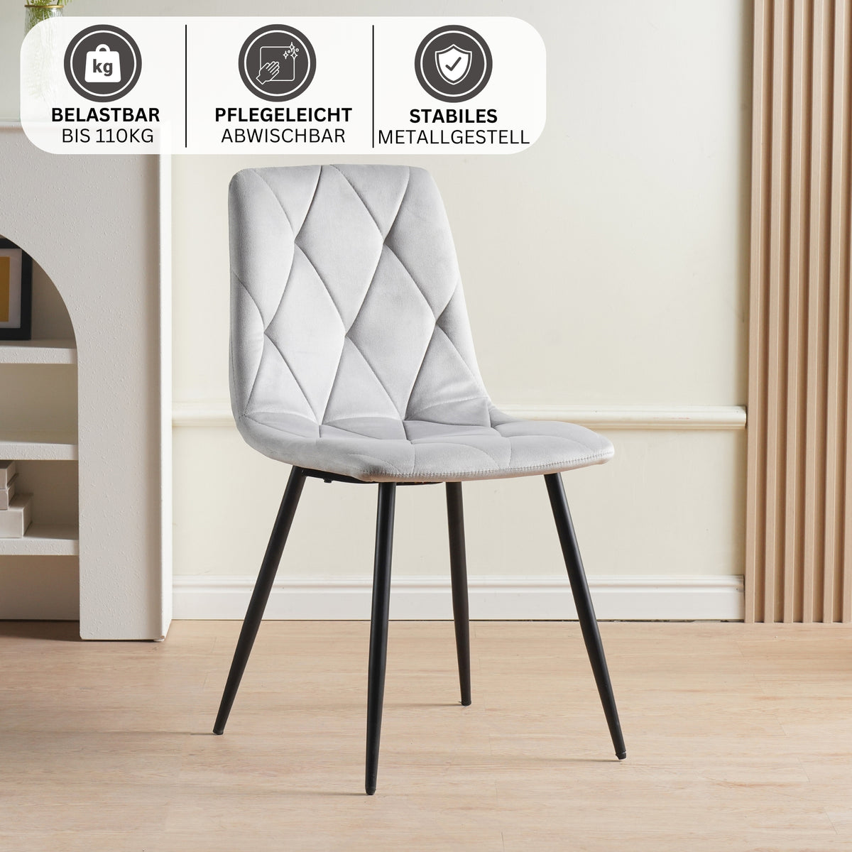 ALBATROS Designer Esszimmerstuhl DORA | 4er Set | Anthrazit, Grau, Beige | Samt Bezug