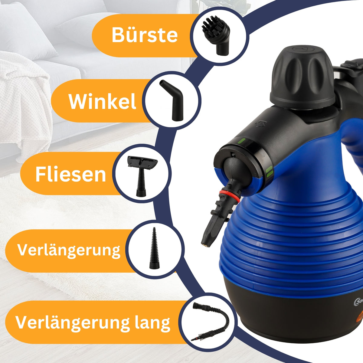 Dampfreiniger Handgerät SC350  Kompakter Hand-Dampfreiniger für Polstermöbel, Fliesen, Böden