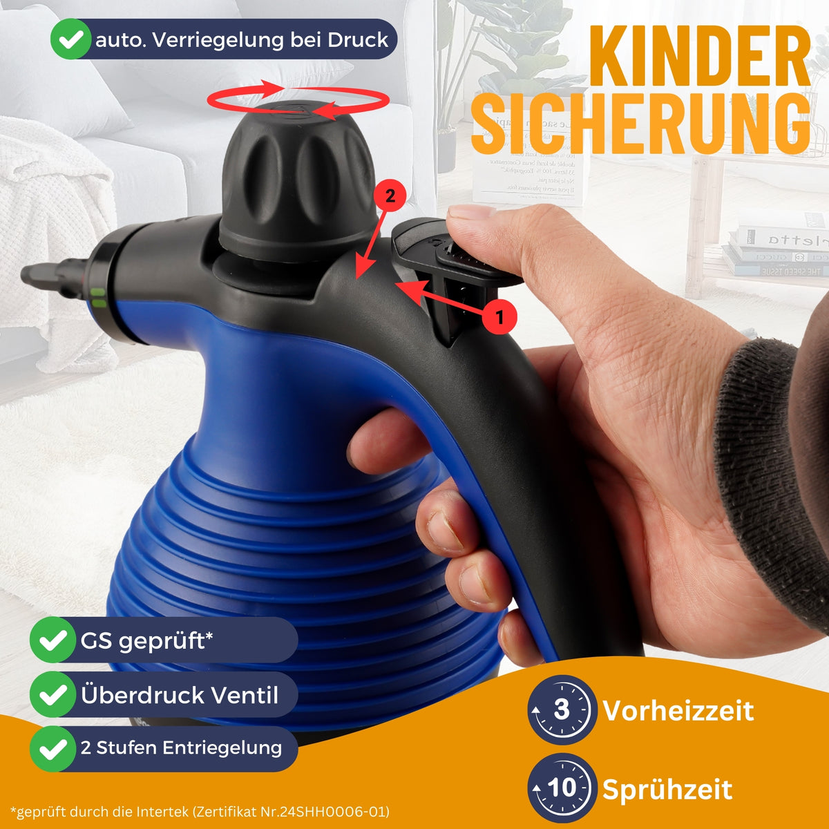 Dampfreiniger Handgerät SC350  Kompakter Hand-Dampfreiniger für Polstermöbel, Fliesen, Böden