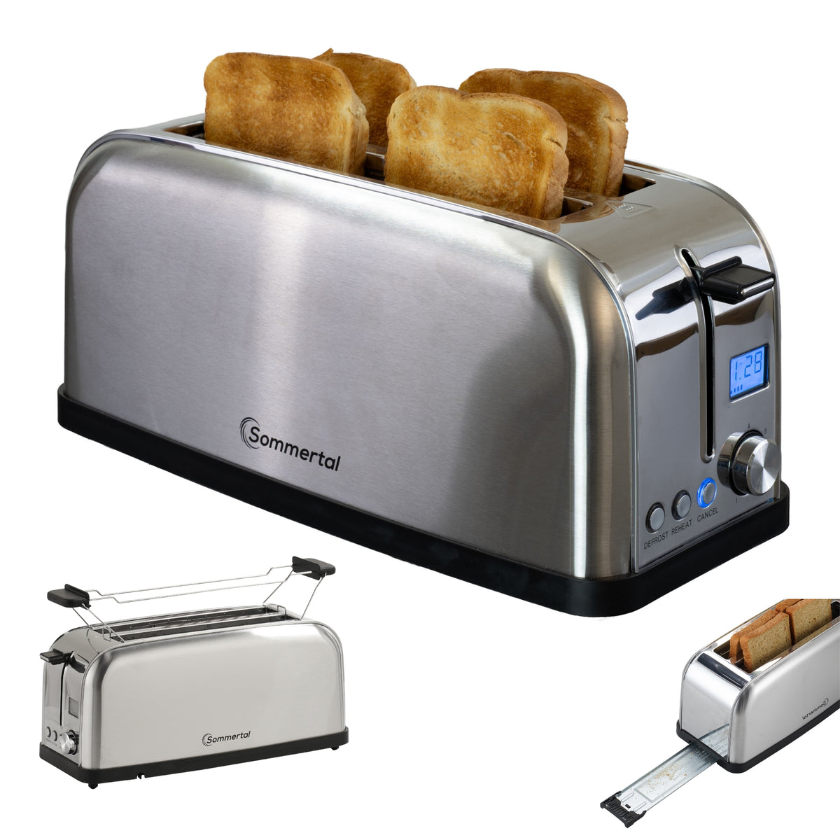 Toaster ST1500 XXL, 4 Scheiben mit Brötchenaufsatz, Display