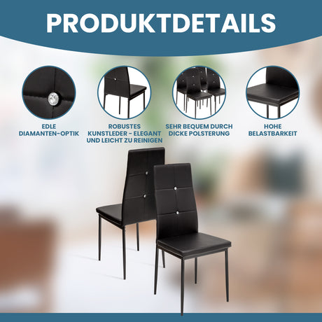 ALBATROS Designer Esszimmerstuhl DIAMOND | 4er/6er Set | Schwarz, Grau, Weiß | Kunstleder Bezug