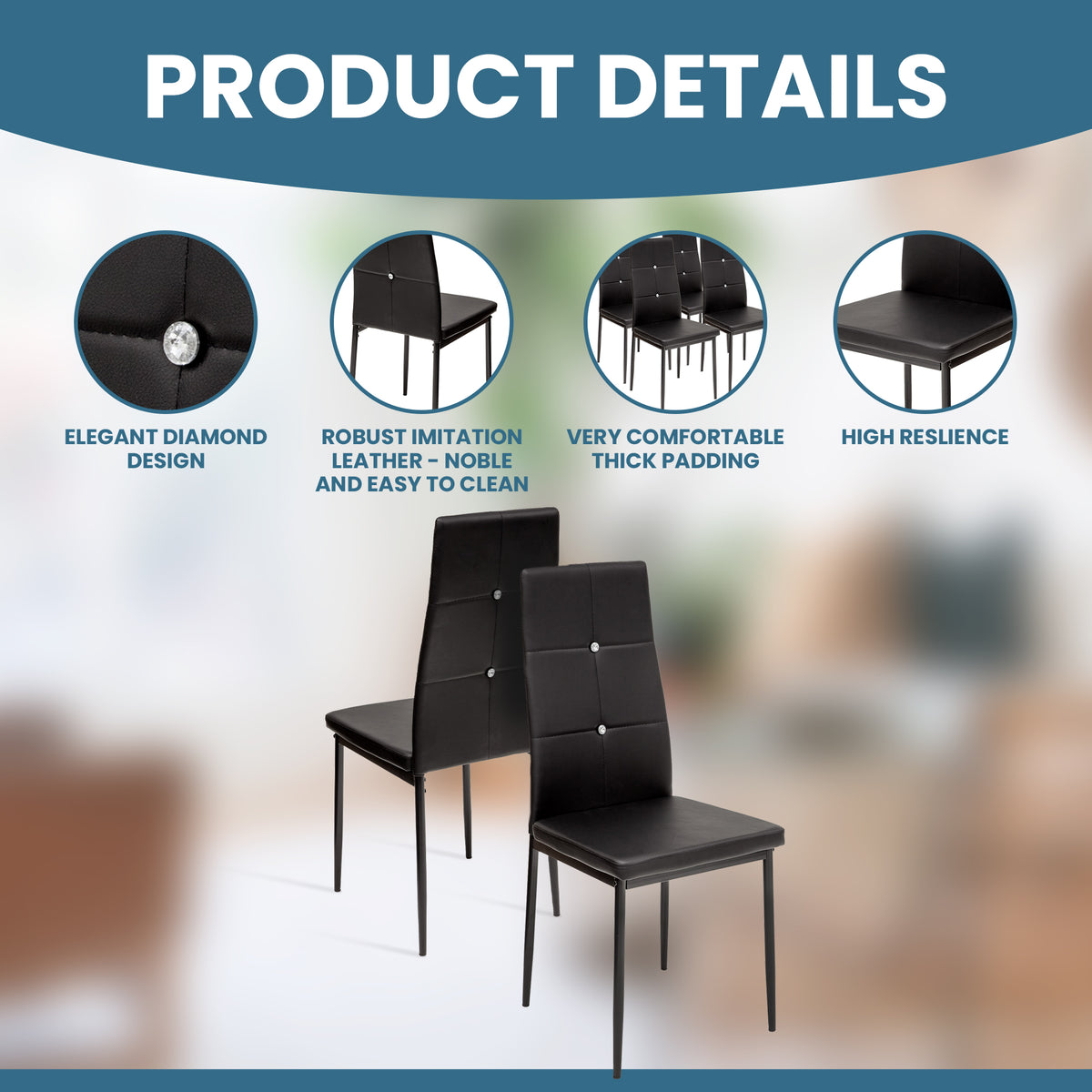 ALBATROS Designer Esszimmerstuhl DIAMOND | 4er/6er Set | Schwarz, Grau, Weiß | Kunstleder Bezug