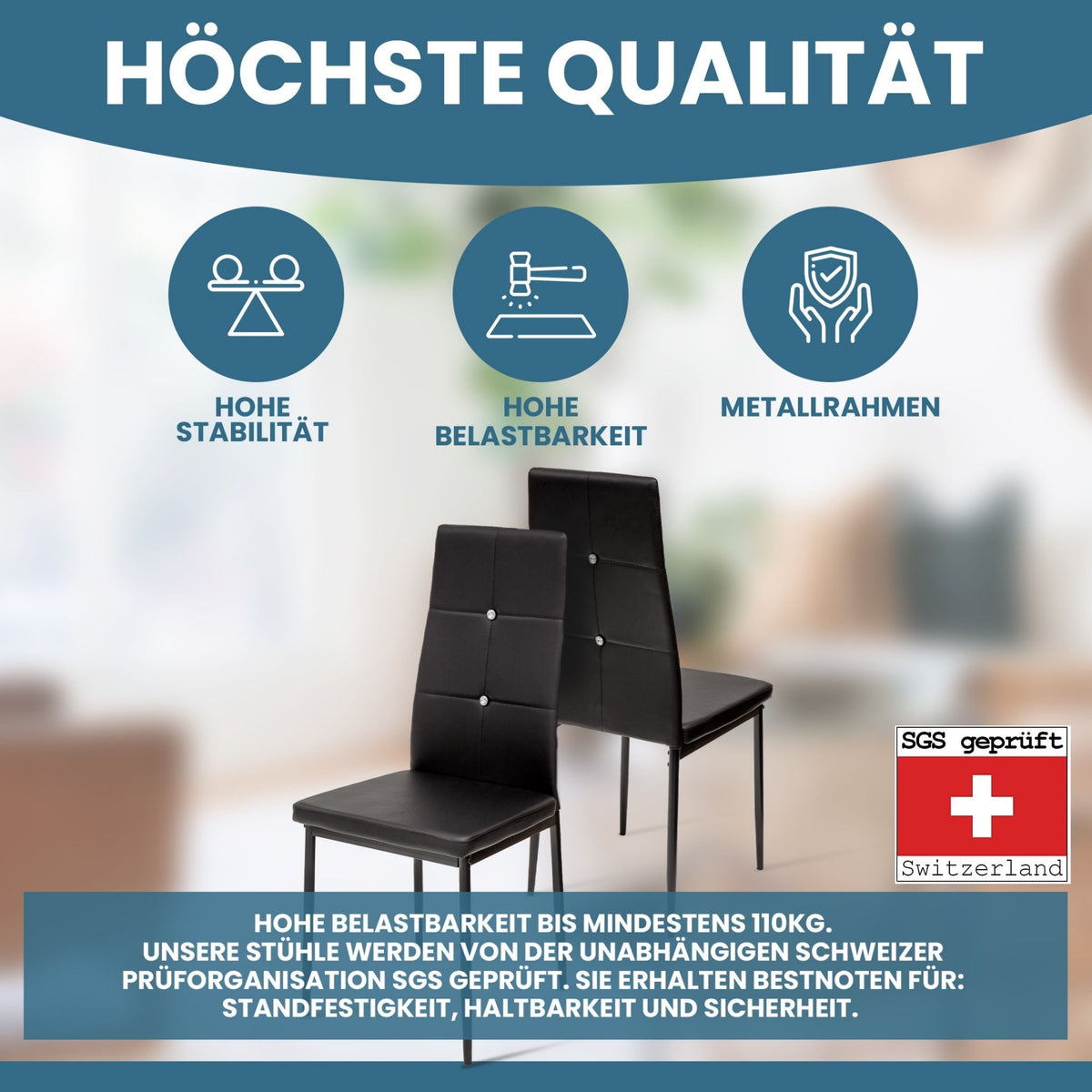 ALBATROS Designer Esszimmerstuhl DIAMOND | 4er/6er Set | Schwarz, Grau, Weiß | Kunstleder Bezug