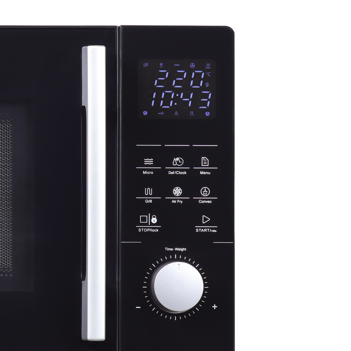 4in1 Mikrowelle MW2200 25L - Touch, Grill, Heißluft, 8 Programme, 60 Min Timer, Kindersicherung, Express-Start, Rost, Crisp-Pfanne
