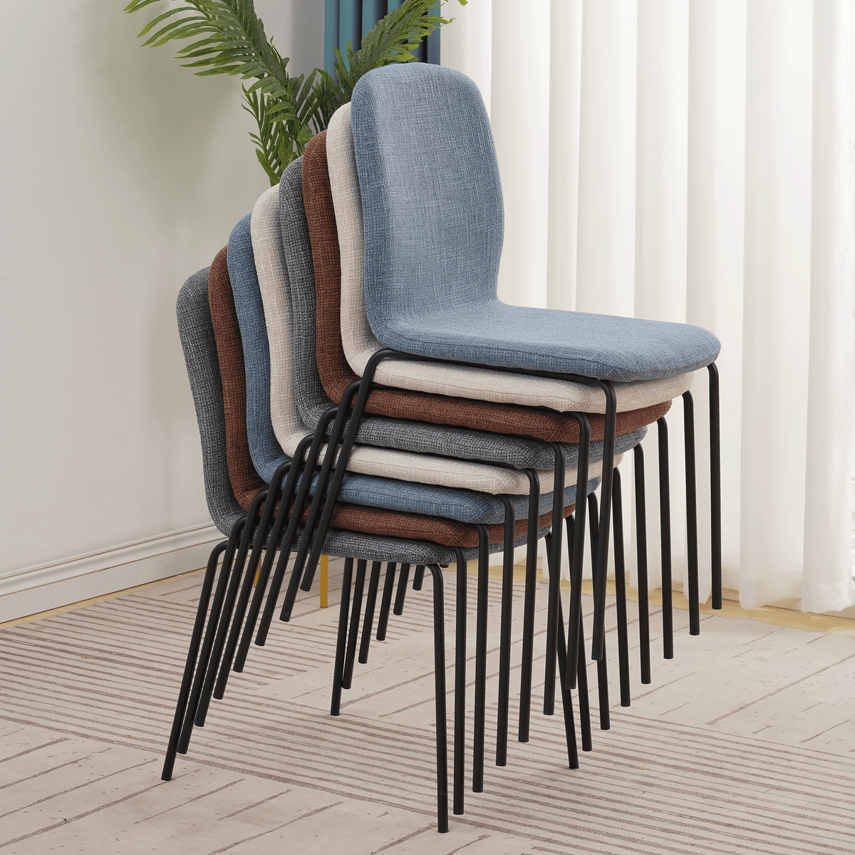 RAVINO Designer Stapelstühle 4er Set ENNA  / S10 mit Stoffbezug, Konferenzstühle Besucherstühle