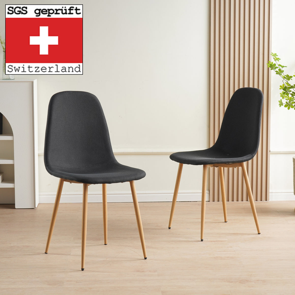 ALBATROS Designer Esszimmerstuhl FANO | 4er Set | Schwarz, Grau, Beige | Stoff Bezug