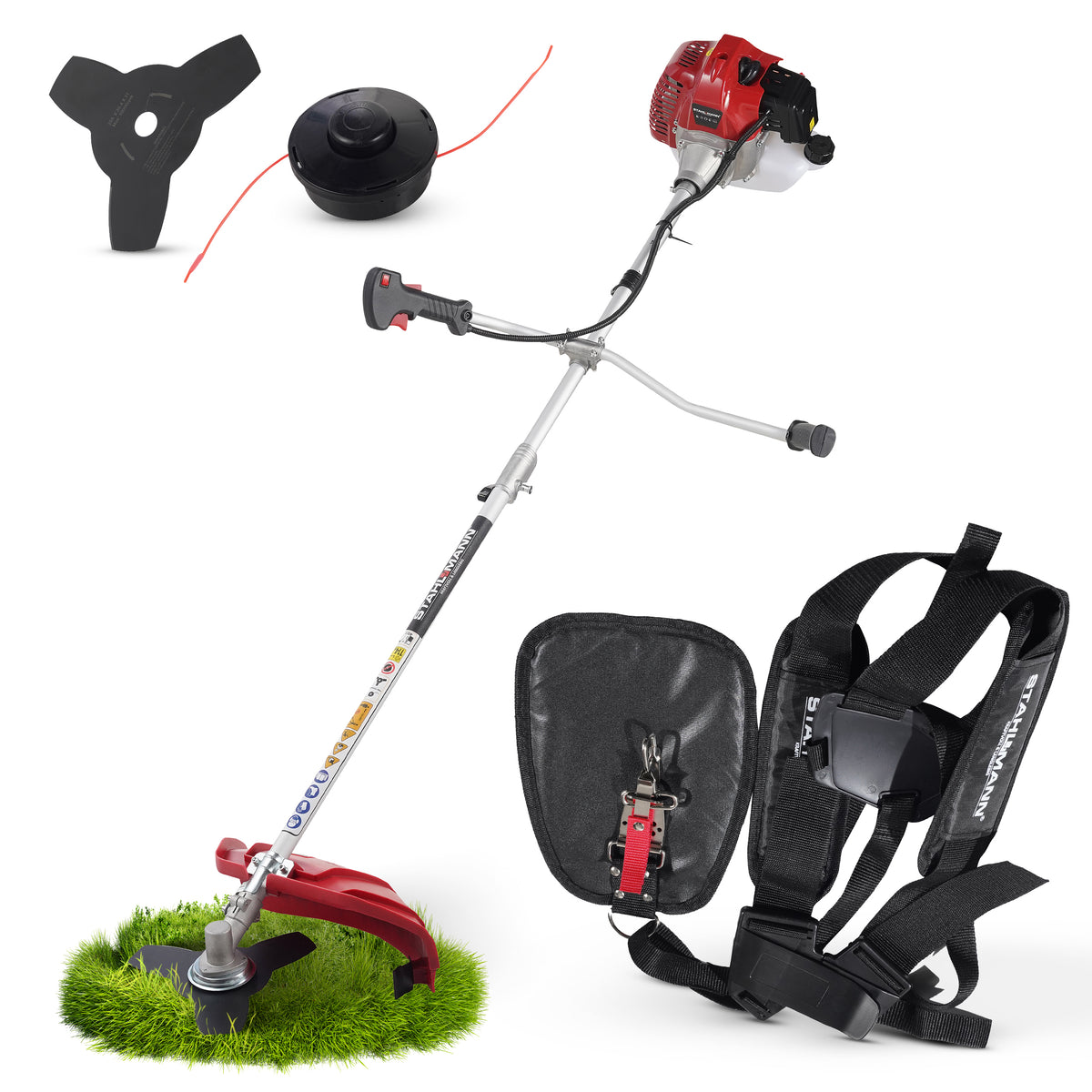 Stahlmann Freischneider Benzin MS520 – Motorsense Benzin mit kraftvollem 3PS Motor, 42cm Schnittbreite
