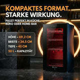 Kühlschrank GKL 50– Leiser Getränkekühlschrank mit RGB LED, Touchscreen & Schloss kleiner Flaschenkühlschrank schwarz 50L