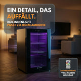 Kühlschrank GKL 50– Leiser Getränkekühlschrank mit RGB LED, Touchscreen & Schloss kleiner Flaschenkühlschrank schwarz 50L