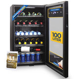 Kühlschrank GK 100– Leiser Getränkekühlschrank mit LED, Touchscreen & Schloss kleiner Flaschenkühlschrank schwarz 100L