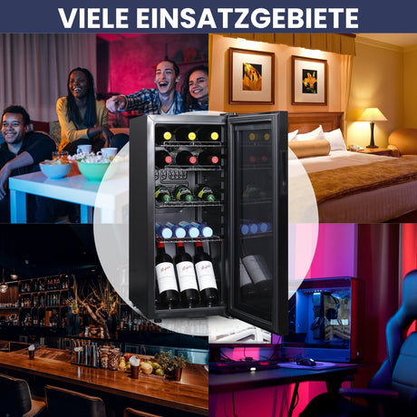 Kühlschrank GK 60– Leiser Getränkekühlschrank mit LED, Touchscreen & Schloss kleiner Flaschenkühlschrank schwarz 60L