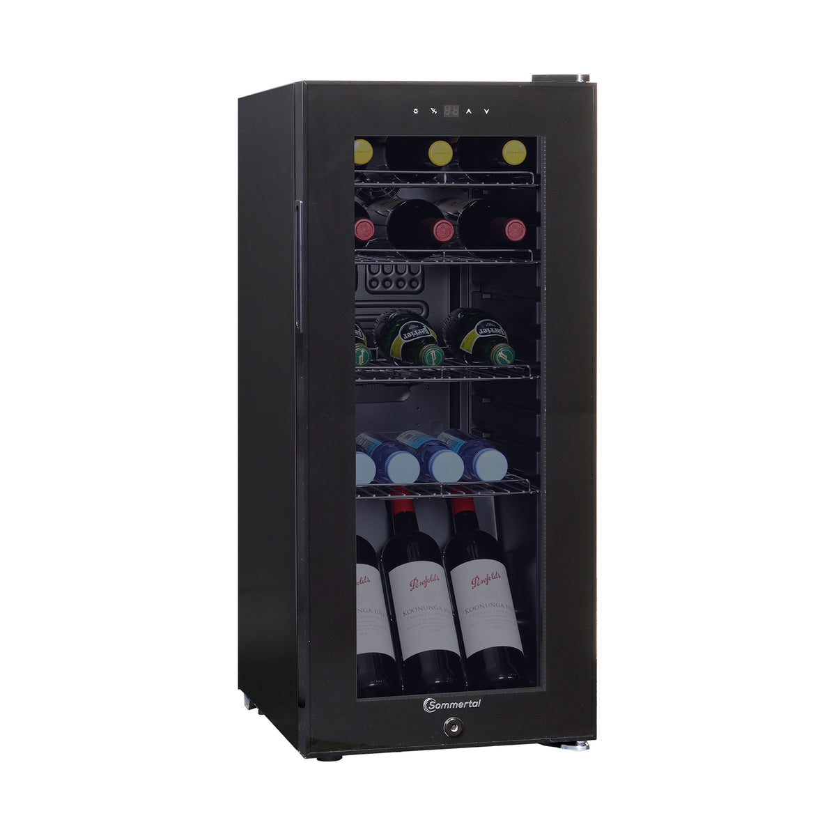 Kühlschrank GK 60– Leiser Getränkekühlschrank mit LED, Touchscreen & Schloss kleiner Flaschenkühlschrank schwarz 60L